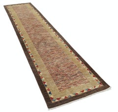 2.8x11.5 ft Hand Knotted Beige, Braun, Rot Läufer Teppich für Küche. Korridor-Teppich