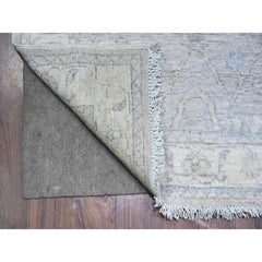 2'8"x11'6" Gray Natural Wool White Wash Peshawar Hand Knotted Runner Rug