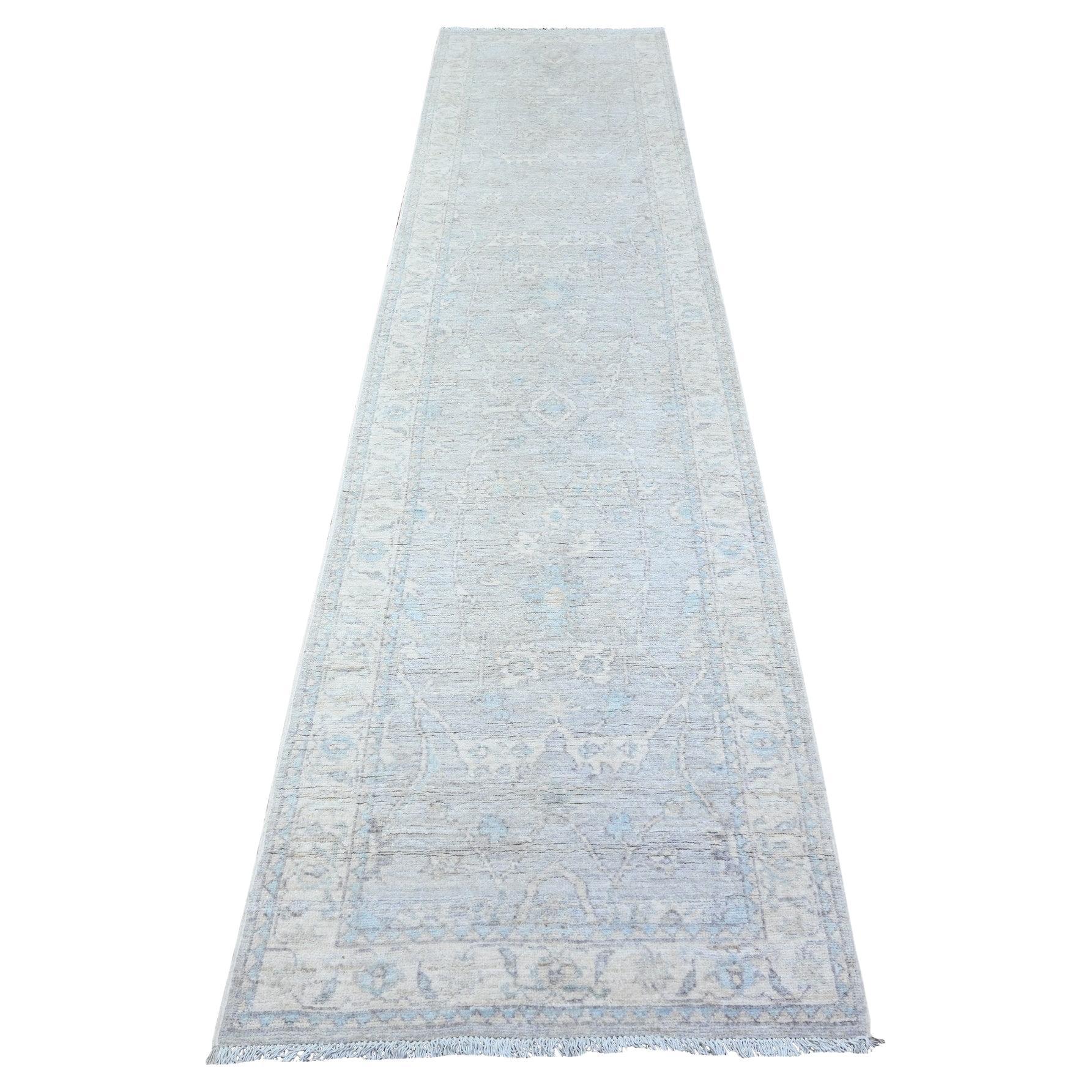 Tappeto Runner Peshawar annodato a mano 2'8 "x11'6" in lana naturale grigio Whiting