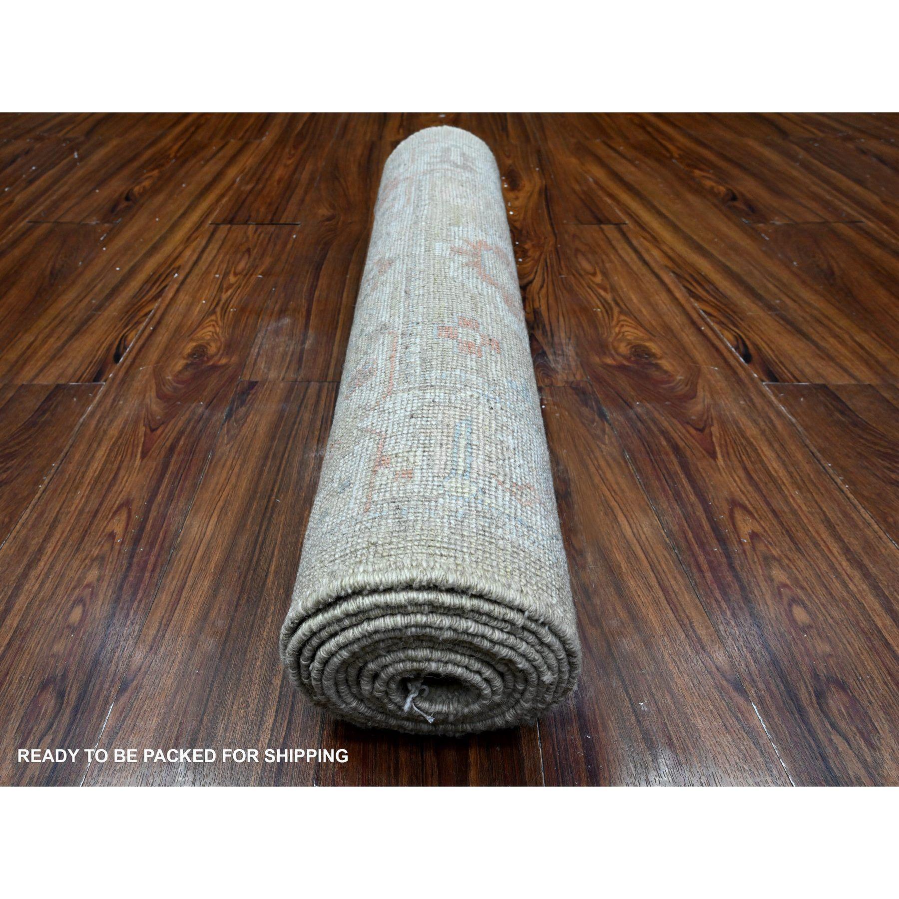 Annodato a mano Tappeto Runner Oushak in pura lana d'angora annodato a mano con design verde all over 2'8 