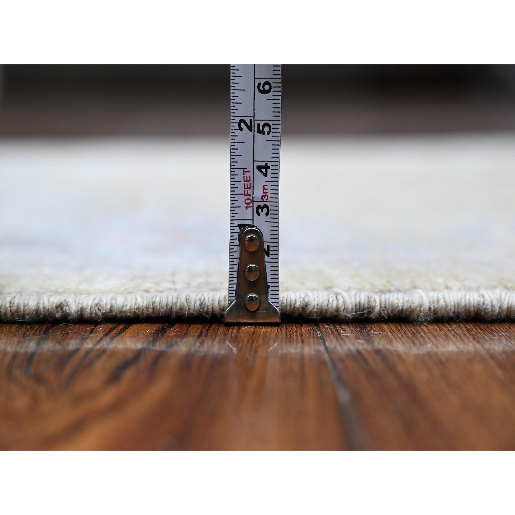 Tappeto Runner Oushak in pura lana d'angora annodato a mano con design verde all over 2'8 