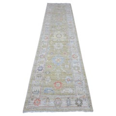 2
8 "x11
6" Grün All Over Design Handgeknüpft Reine Wolle Angora Oushak Läufer Teppich