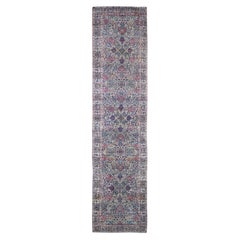 2'8"x11'6" Ivory Antique Kerman Runner Hand Knotted Pure Wool Flower Design Rug