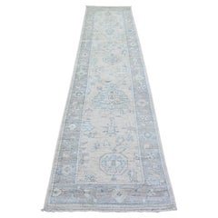 2'8 "x11'7" Gris Afghan Angora Oushak Tapis de course en pure laine nouée à la main Tapis d'Orient