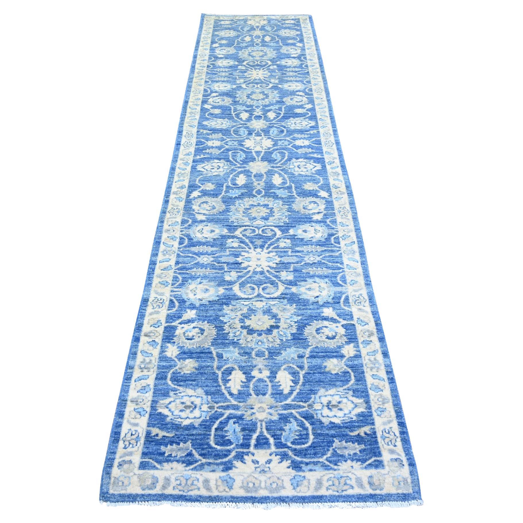 2'8 "x11'8" Bayern Blue Soft Wool Hand Knotted Finer Peshawar Runner Oriental Rugs
