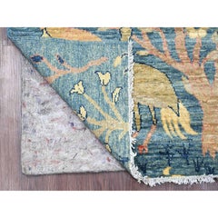 2'8"x11'8" Blue Peshawar Birds of Paradise Design Hand Knotted Wool Runner Rug