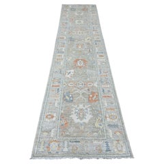 2'8 "x11'8" Tapis de course en laine grise Afghan Angora Oushak Leaf Design noué à la main