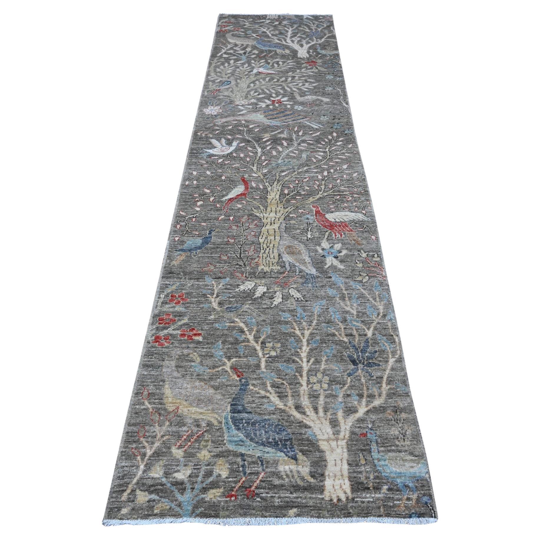2'8 "x11'8" Alfombra Oriental Afgana de Lana Sólida Gris Peshawar Hand Knotted Runner