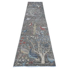 2'8 "x11'8" Alfombra Oriental Afgana de Lana Sólida Gris Peshawar Hand Knotted Runner