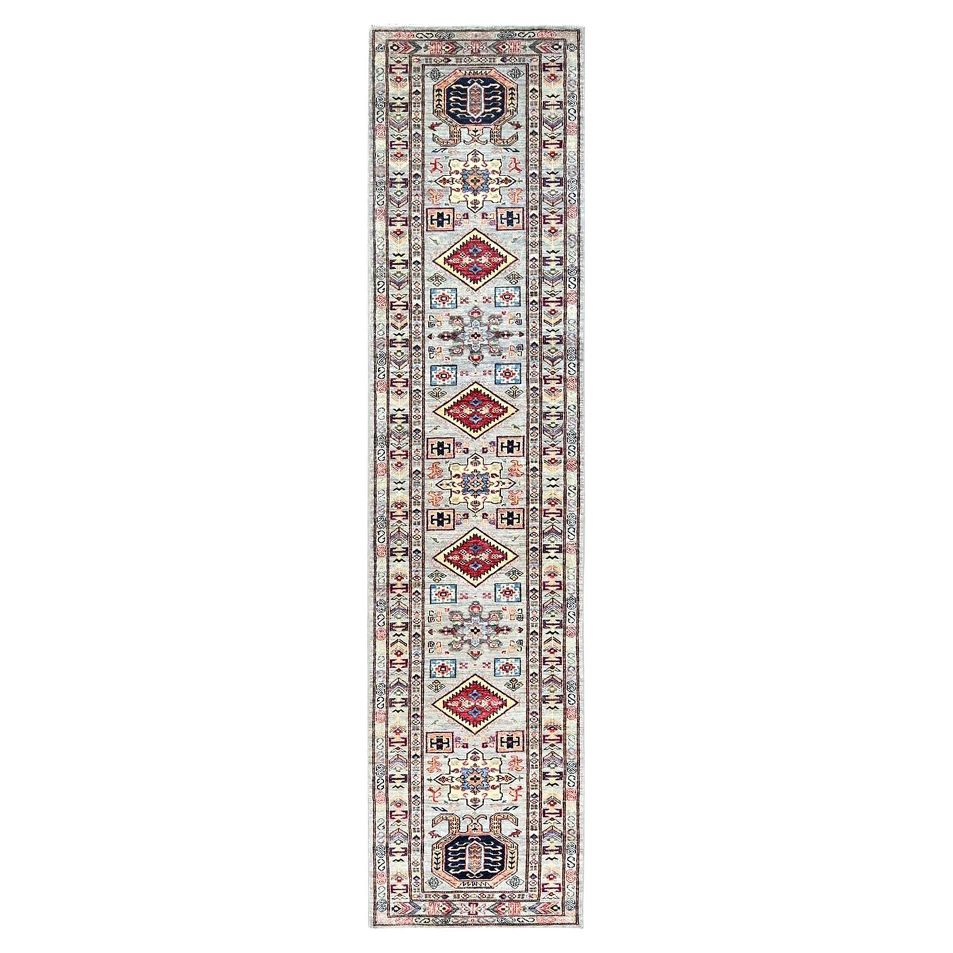 2'8"x11'9 Alloy Gray Hand Knotted Oversized Super Kazak Runner Oriental Rug For Sale