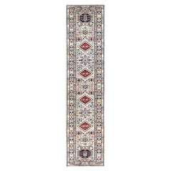 2'8 "x11'9 Aleación Gris Anudada a Mano Sobredimensionada Super Kazak Runner Alfombra Oriental