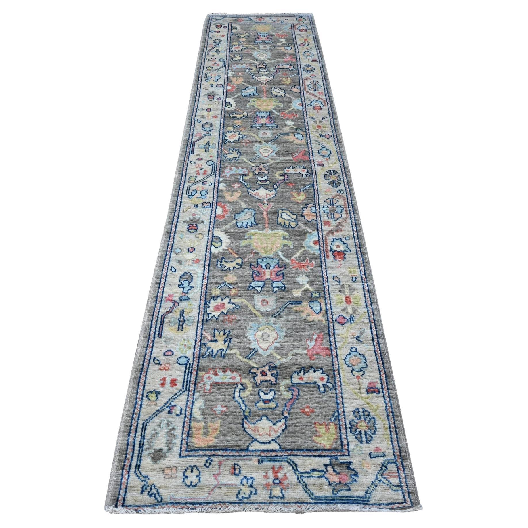 2
8 "x11
9" Ash Gray Afghan Angora Oushak Wool Weft Runner Tapis d
Orient