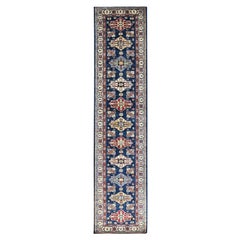 2'8"x11'9" Blue All Wool Afghan Super Kazak Natural Dyes Oriental Runner Rug