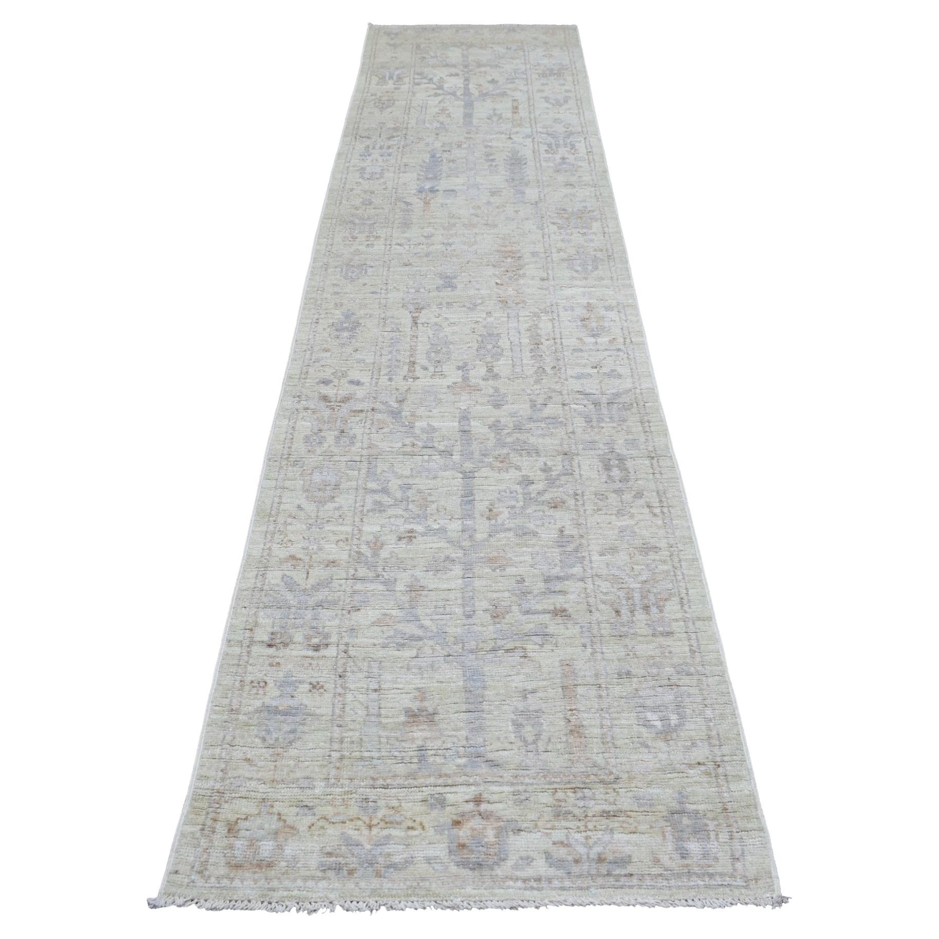 2'8"x11'9" Extra Soft Wool Hand Knotted Silver Angora Oushak Oriental Runner Rug