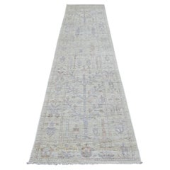 2'8 "x11'9" Extra Soft Wool Hand Knotted Silver Angora Oushak Oriental Runner Rug Rugner