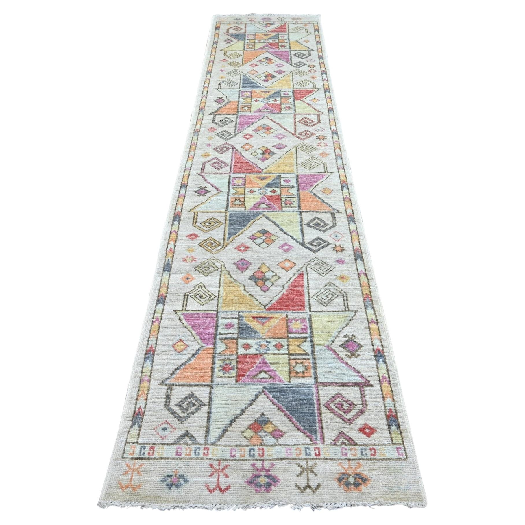 2'8"x11'9" Gray Anatolian Village Inspired Design Hand Knotted Wool Runner Rug