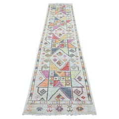 2'8"x11'9" Gray Anatolian Village Inspired Design Hand Knotted Wool Runner Rug