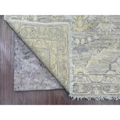 2'8"x11'9" Gray Washed Out Peshawar Leaf Design Hand Knotted Pure Wool Runner