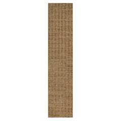 2'8"x12' Camel Brown Undyed Wool Vertical Stripes Design Hand Loomed Runner Rug
