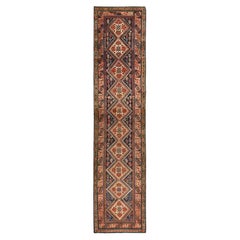 2'8"x12' Navy Blue Antique Persian Hamadan Rug Signed Hand Knotted Wool Runner