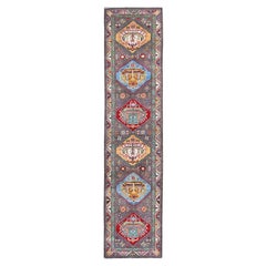 2'8 "x12' Quail Gray Kazak with Medallions Design Hand Knots Rugs (Tappeto da corsa in lana annodata a mano)
