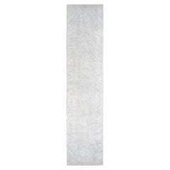 2'8"x12' Spring White Color White Wash Peshawar Wool Hand Knotted Rug