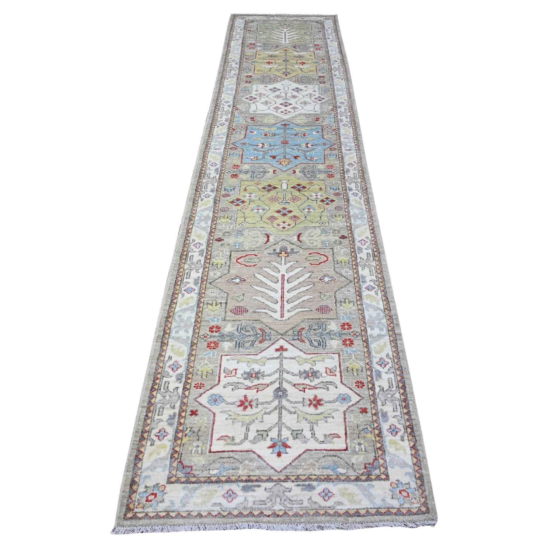 2
8"x12
1" Ash Grey with Link White Caucasian Akstafa Design Aryana Rug For Sale