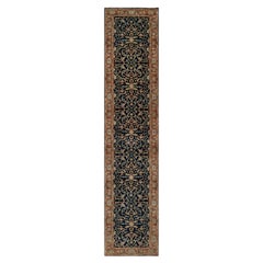 2'8"x12'1" Caviar Blue Heriz Re-Creation Hand Knotted Wool Runner Oriental Rug
