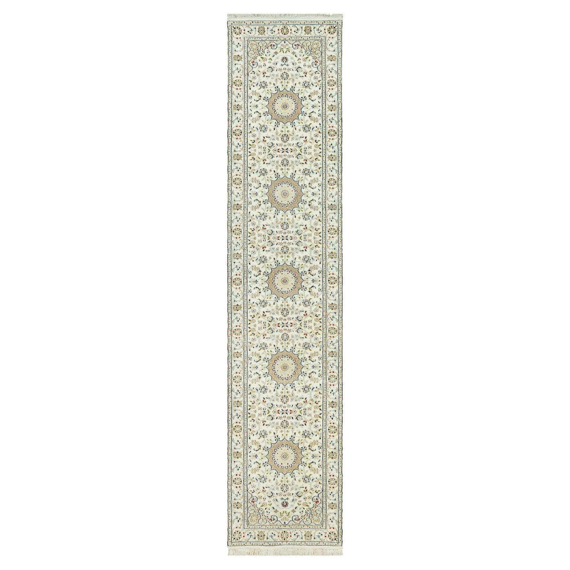 2'8"x12'1" Ivory Nain Design noué à la main 100 % laine 250 KPSI Tapis oriental