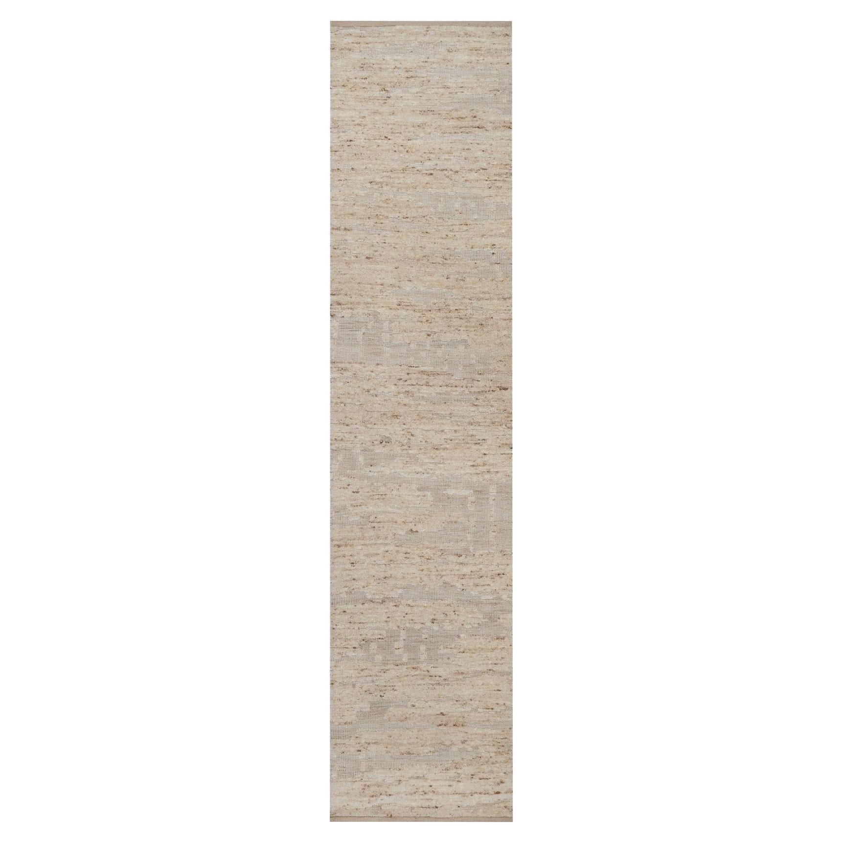 2'8 "x12'1" Spitze Weiß Modernes Design Texturierte Reine Wolle Handgeknüpft Läufer Teppich im Angebot