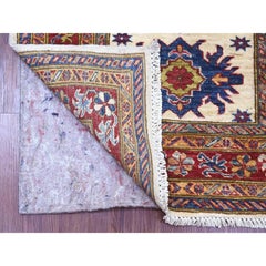 2'8"x12'1" Pearl White Natural Wool Hand Knotted Afghan Super Kazak Runner Rug