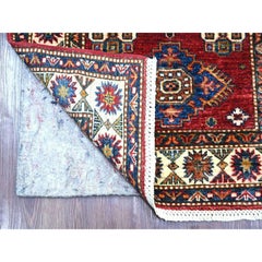 2'8"x12'10" Berry Red Hand Knotted Natural Wool Afghan Super Kazak Runner Rug