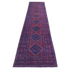 2'8 "x12'10" Profondo e saturo rosso afghano Khamyab in lana annodato a mano Runner Rugs