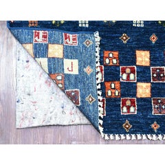 Navy Blue Fine Kashkuli Gabbeh Style Hand Knotted Pure Wool Runner Rug