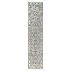 2
8"x12
2" Beau Blue Nain with Flower Design Wool 
Silk Hand Knotted Runner Rug