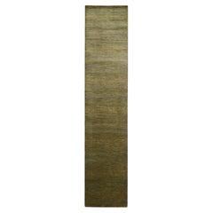 2'8"x12'2" Brown Wool and Silk Modern Grass Design Hand Knotted Runner Rug