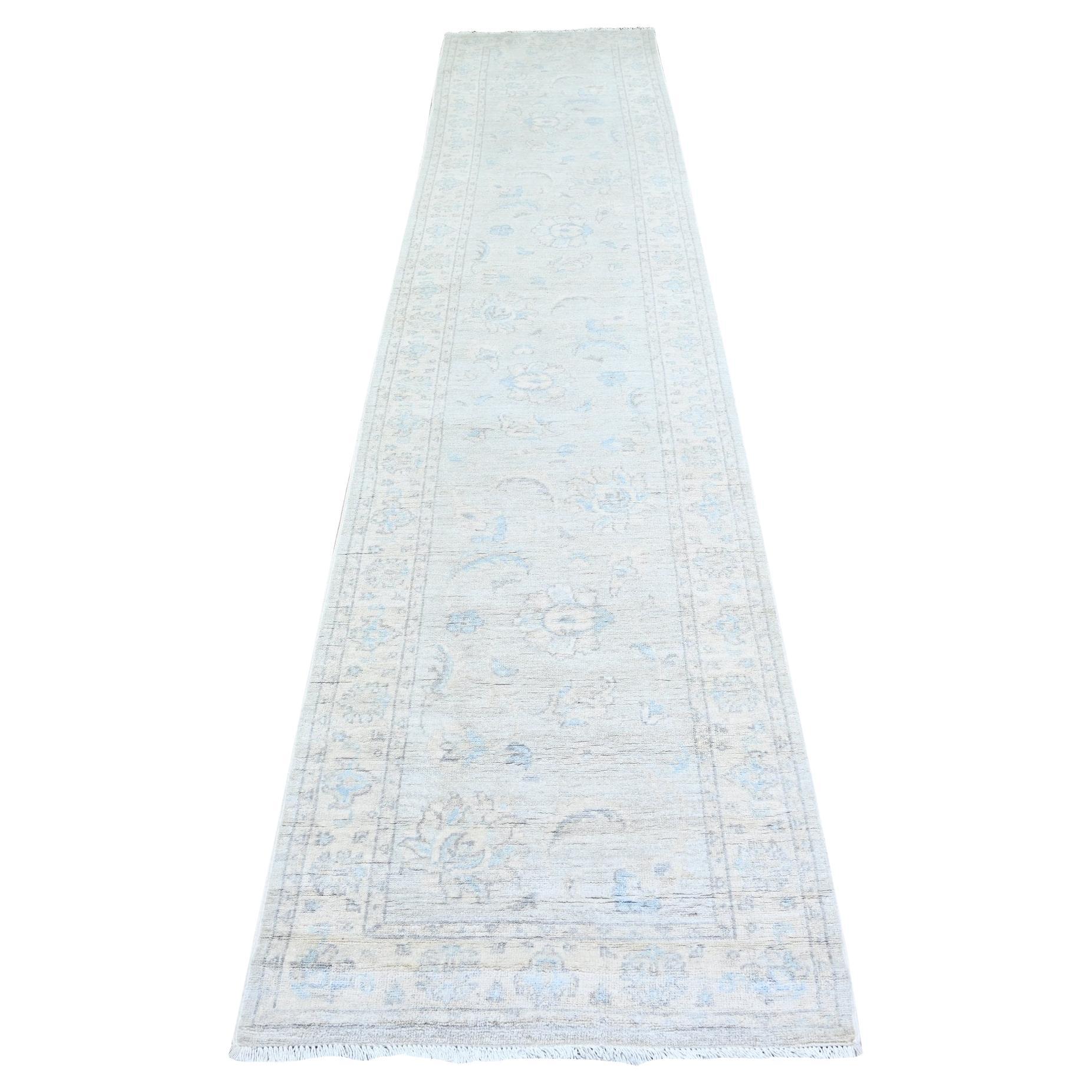 2'8 "x12'2" Ice Gray Vegetable Dyes Peshawar Organic Wool Hand Knots Rugs (tapis de course en laine organique)