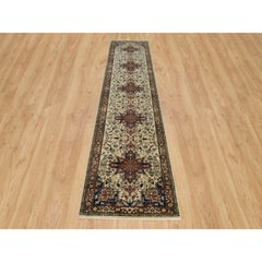 2'8"x12'3" Beige Heris Re-Creation Soft Wool Hand Knotted Runner Oriental Rug