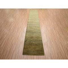 2'8"x12'3" Brown Modern Grass Design Hand Knotted Wool and Silk Runner Rug