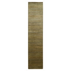 2'8"x12'3" Brown Modern Grass Design Hand Knotted Wool and Silk Runner Rug