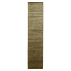 2'8"x12'3" Brown Modern Grass Design Hand Knotted Wool & Silk Runner Rug