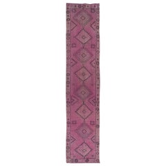 Tappeto Runner rosa fatto a mano 2.8x12.5 Ft per corridoio, tappeto moderno turco per corridoio