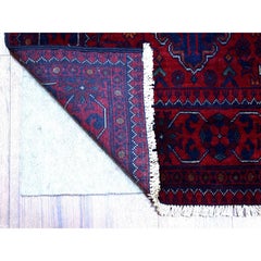 2'8 "x12'6" Rosso intenso e saturo, Tappeto afgano Knots Rugs in pura lana annodato a mano
