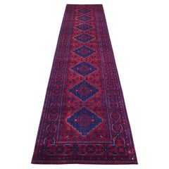 2'8"x12'6" Deep and Saturated Red, Hand Knotted Afghan Khamyab Pure Wool Rug