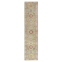 2
8"x12
7" Green Pure Wool Kazak with Medallions Design Hand Knotted Runner Rug
