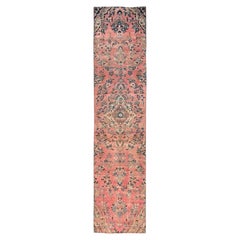 2'8"x12'9" Coral Pink Vintage Persian Lilahan Hand Knotted Pure Wool Runner Rug