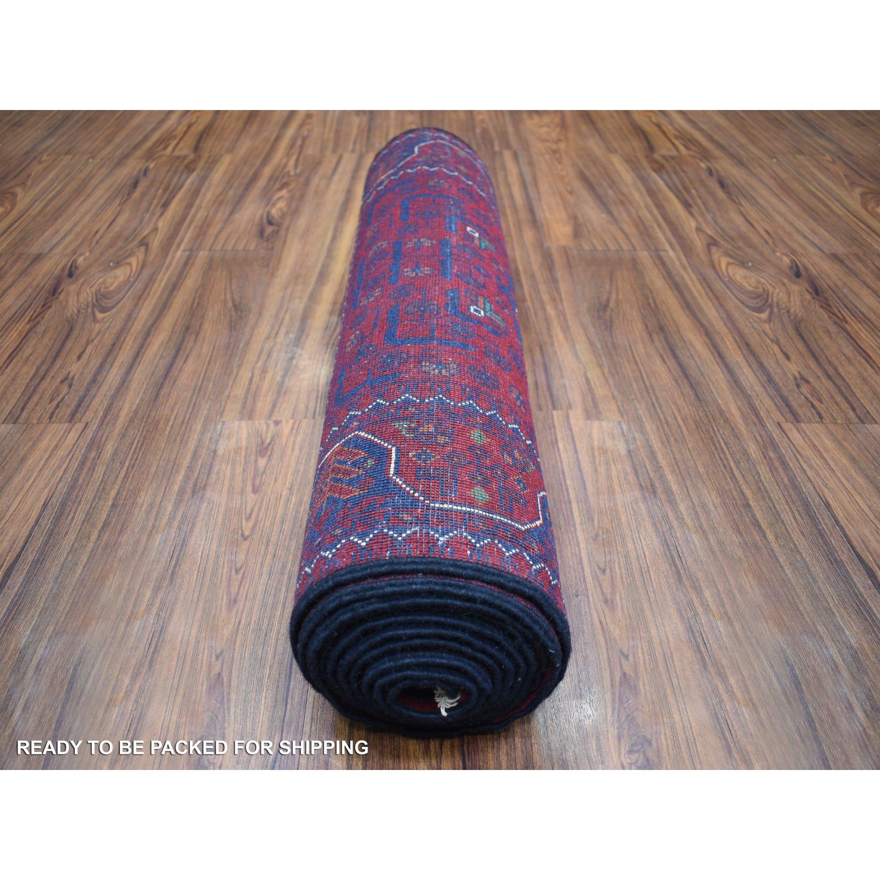 Afghan Tapis de couloir noué à la main, rouge profond, Khamyab afghan 2'8