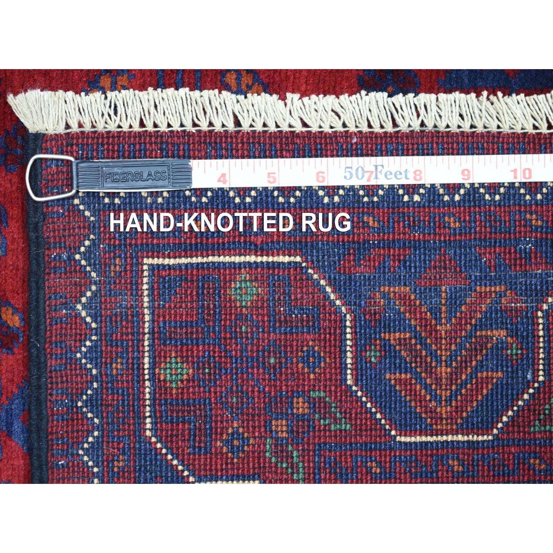Tapis de couloir noué à la main, rouge profond, Khamyab afghan 2'8