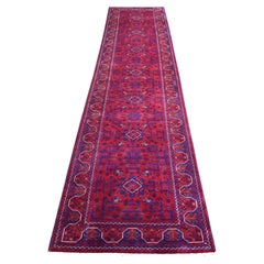 2'8 "x12'9" Rojo Profundo, Alfombra de Corredor Afgana Khamyab de Lana Suave Anudada a Mano