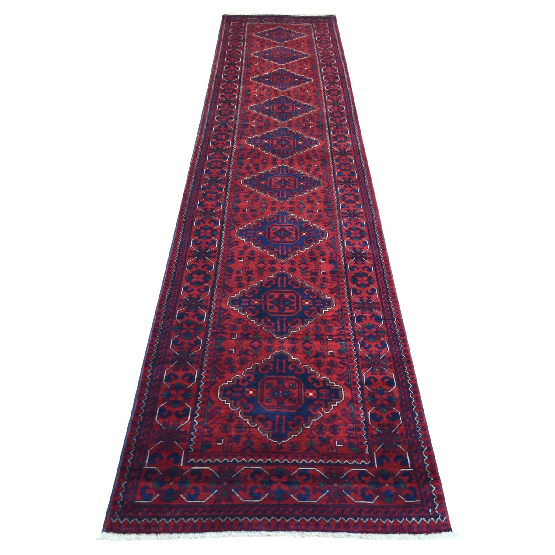 2'8 "x12'9" Rot Afghan Khamyab Wolle Tribal Design Hand Knotted Läufer Oriental Ru
